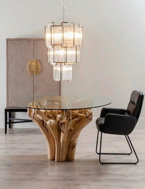 PIEZA ARTESANA MESA COMEDOR DE TRONCO MADERA MACIZA DE TEKA