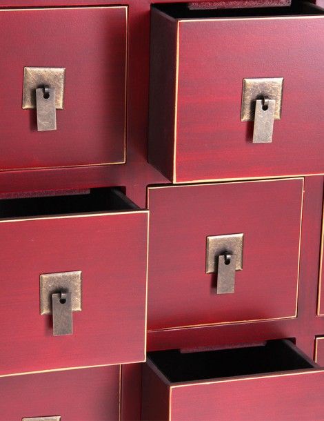 MUEBLE AUXILIAR ESTILO ORIENTAL COLOR ROJO OCRE